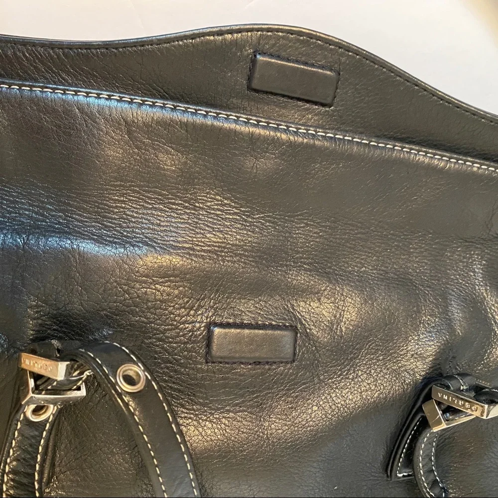 PERLINA SHOULDER BAG SATCHEL BLACK LEATHER 2 STRAP FLAP CLOSE